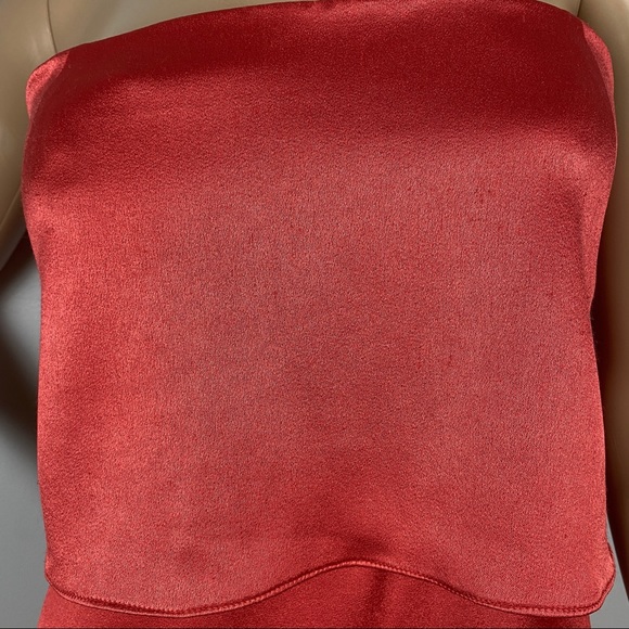 HALSTON HERITAGE STRAPLESS SATIN MIDI DRESS - Picture 3 of 9